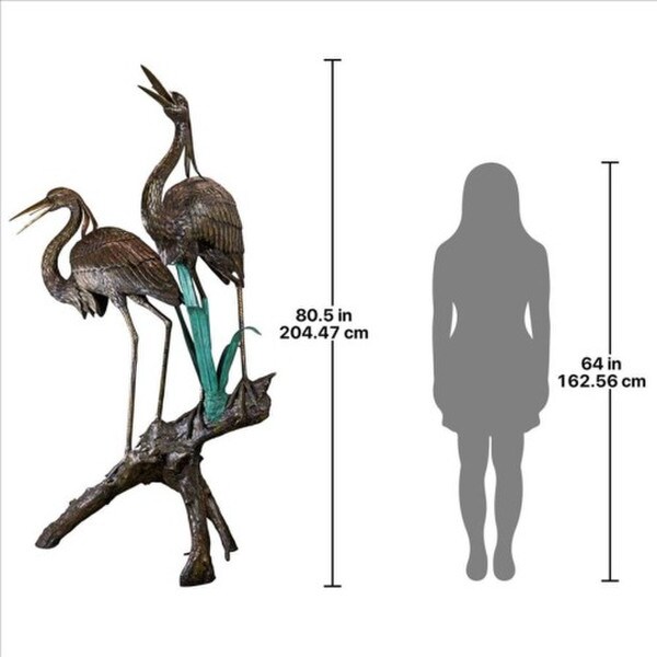 Two Herons on a Log Cast Bronze Garden Statues Life Size Comparison